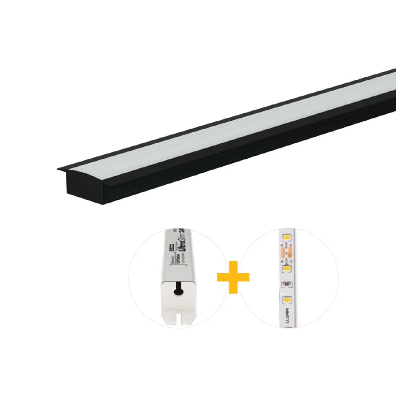 Kit Perfil Led Plug Play Embutir 22C Com Ft 15W/M 4K E Fonte 12V 4A 2M Preto Llumm Bronzearte