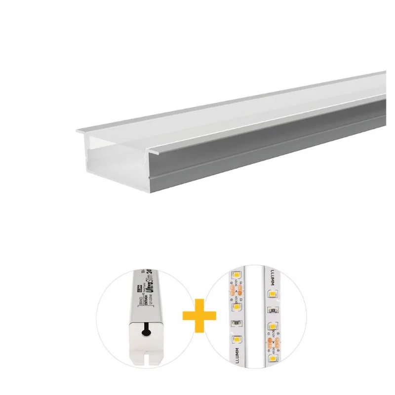 Kit Perfil Led Plug Play Emb Com Ft 10W/M 3000K E Fonte 12V 4A 2M Branco Llumm Bronzearte