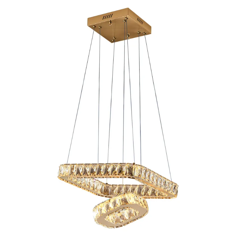 Pendente Tokyo Quadrado Led 56W 3Cct Cromo 2 Aros 500X300Mm Dourado Perfiline Bronzearte