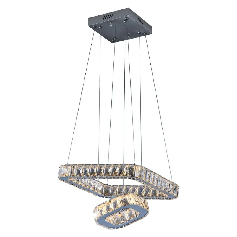 Pendente Tokyo Led Quadrado 56W 3Cct Cromo 2 Aros 500X300Mm Bivolt Dourado Perfiline Bronzearte