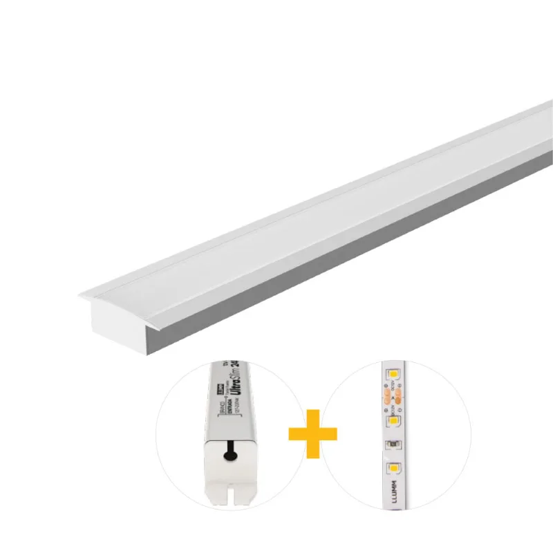 Kit Perfil De Embutir 14W/M 4K 1M 25X7Mm 12V Branco Llumm Bronzearte