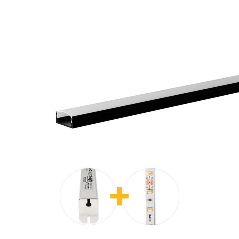Kit Perfil De Sobrepor 14W/M 3K 1M 17X7Mm 12V Preto Llumm Bronzearte