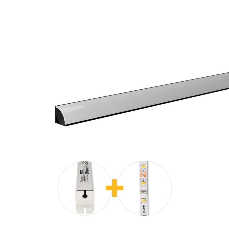Kit Perfil De Sobrepor 14W/M 3K 1M 16X16Mm 12V Preto Llumm Bronzearte