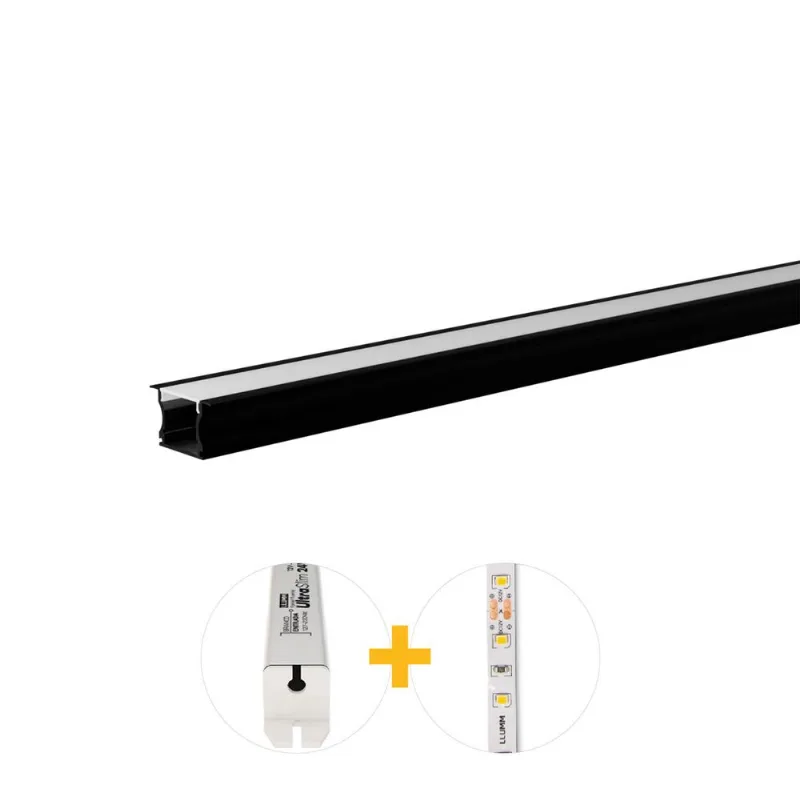 Kit Perfil De Embutir 10W/M 3K 1M 25X14Mm 12V Preto Llumm Bronzearte