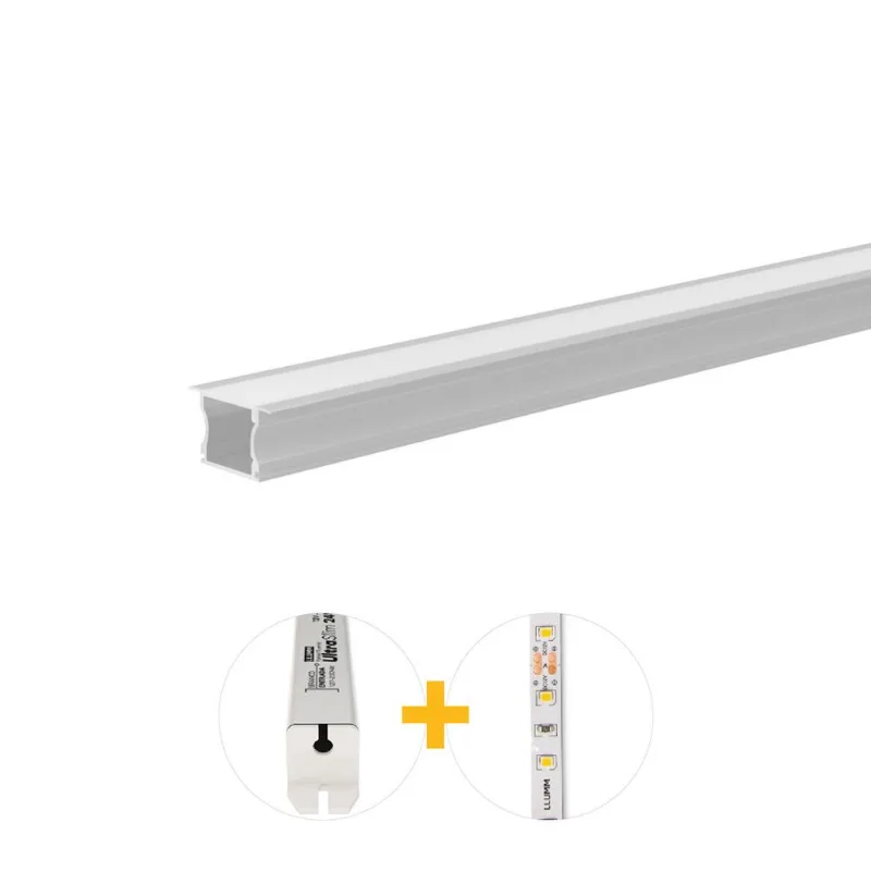 Kit Perfil De Embutir 10W/M 4K 2M 25X14Mm 12V Branco Llumm Bronzearte