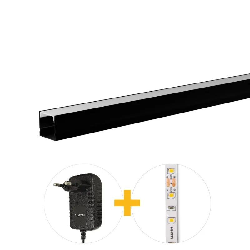 Kit Perfil De Sobrepor 10W/M 3K 2M 19X20Mm 12V Preto Llumm Bronzearte
