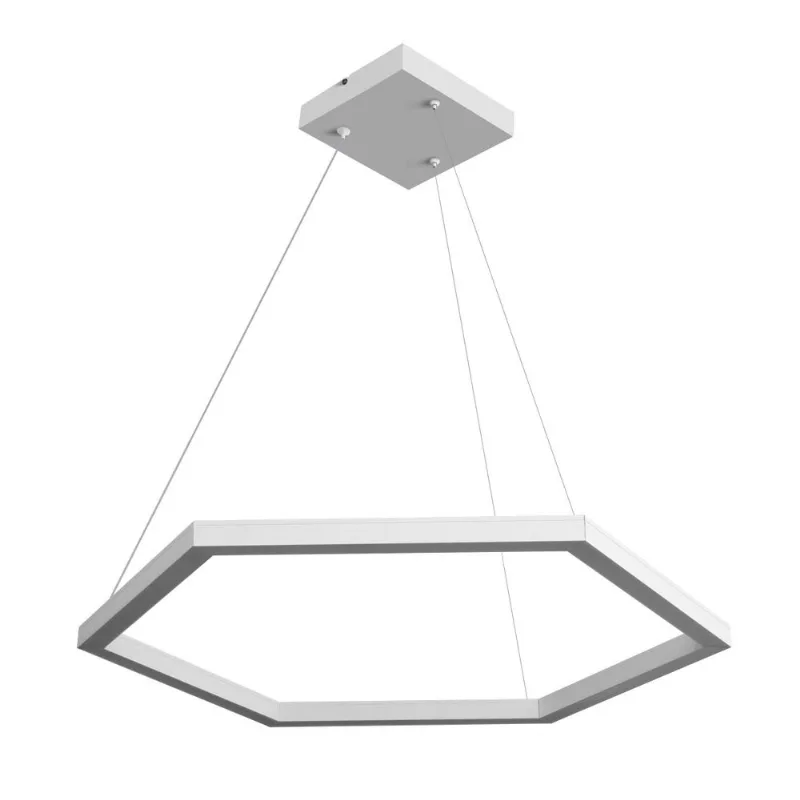 Pendente Hexagonal Led 30W 3K 1 Aro 600X600Mm Bivolt Branco Perfiline Bronzearte
