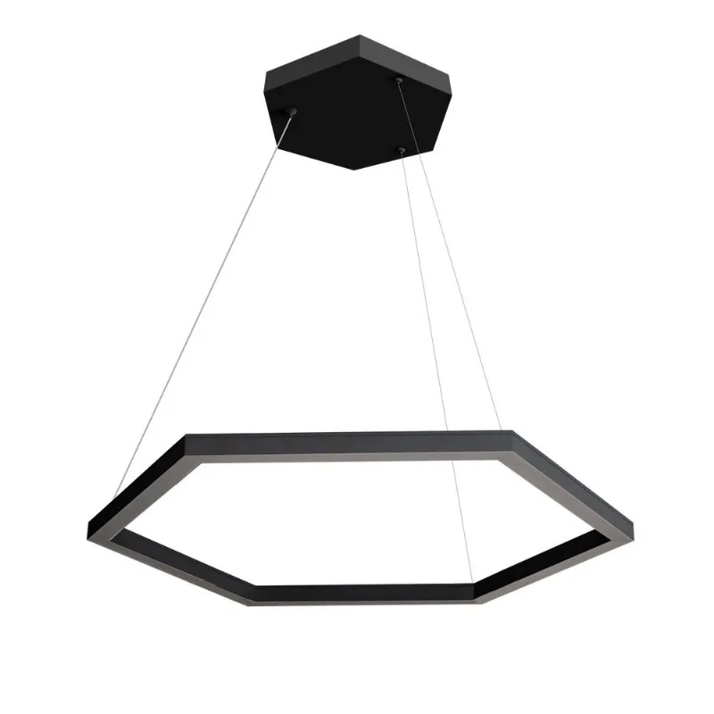 Pendente Hexagonal Led 30W 3K 1 Aro 600X600Mm Bivolt Preto Perfiline Bronzearte