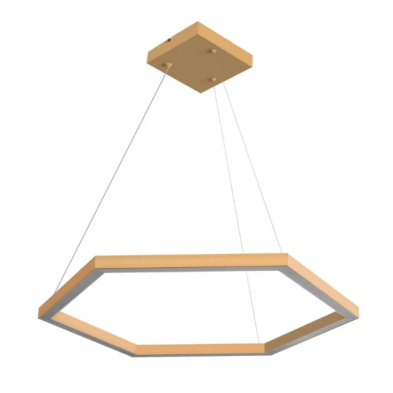 Pendente Hexagonal Led 30W3K 1 Aro 600X600Mm Bivolt Dourado Perfiline Bronzearte