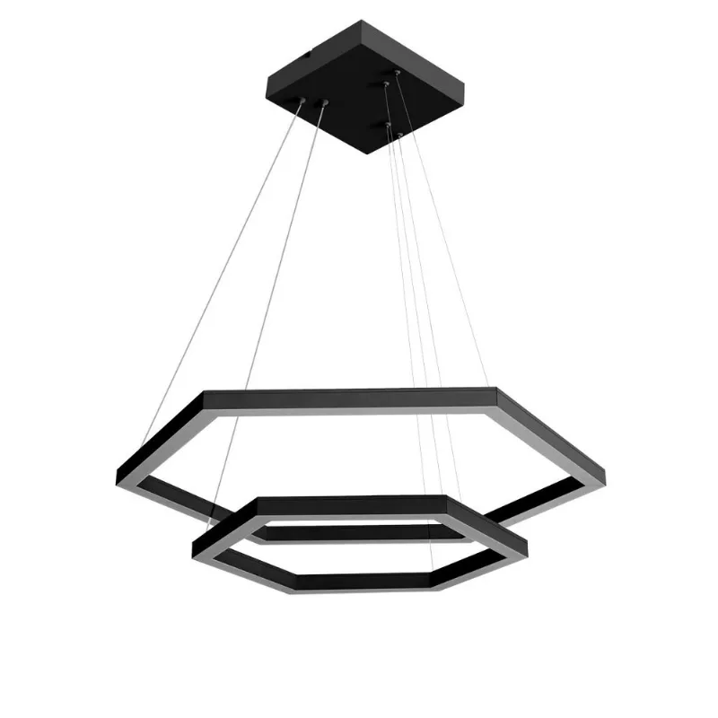 Pendente Hexagonal Led 75W 3K 2 Aros 800X600Mm Bivolt Preto Perfiline Bronzearte