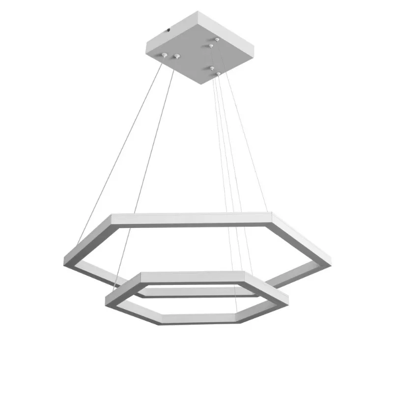 Pendente Hexagonal Led 50W 3K 2 Aros 600X400Mm Bivolt Branco Perfiline Bronzearte