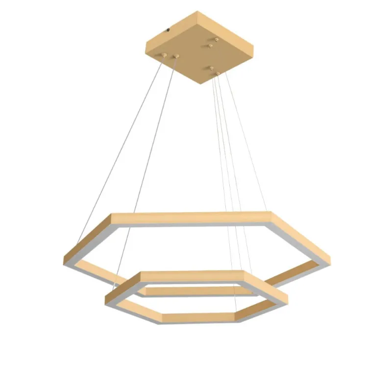 Pendente Hexagonal LED 50W 3000K 2 Aros 600x400mm Bivolt Dourado Perfiline Llumm Bronzearte Pendente Hexagonal Led 50W3K 2 Aros 600X400Mm Bivolt Dourado Perfiline Bronzearte