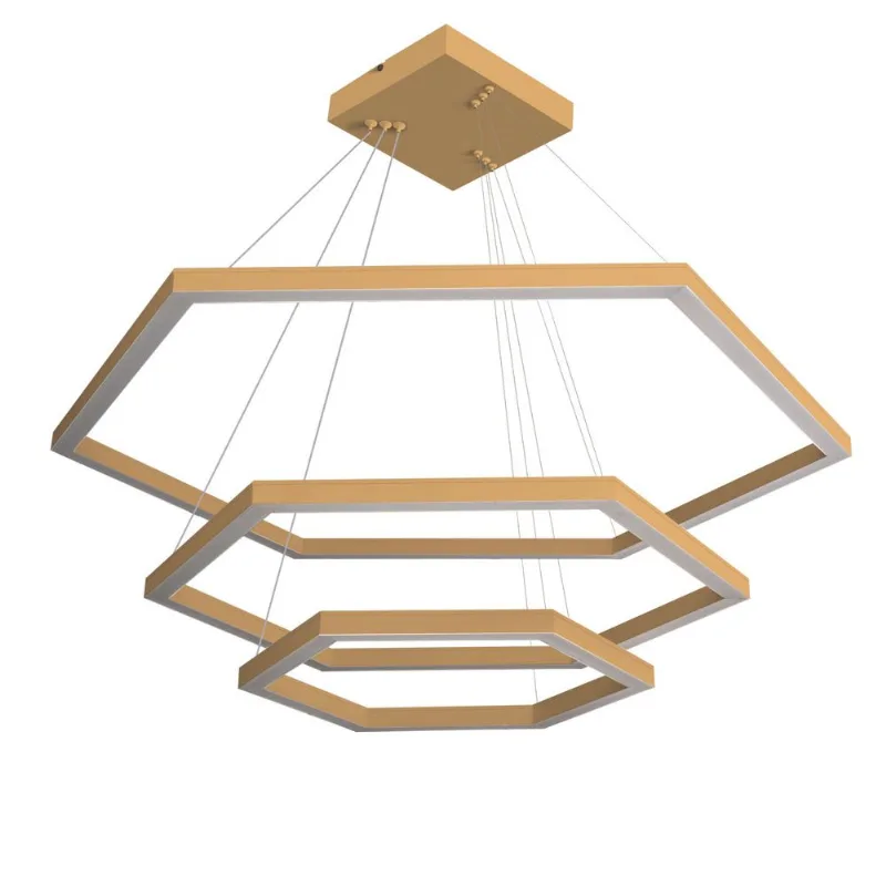 Pendente Hexagonal Led 95W3K 3 Aros 800X600X600Mm Bivolt Dourado Perfiline Bronzearte