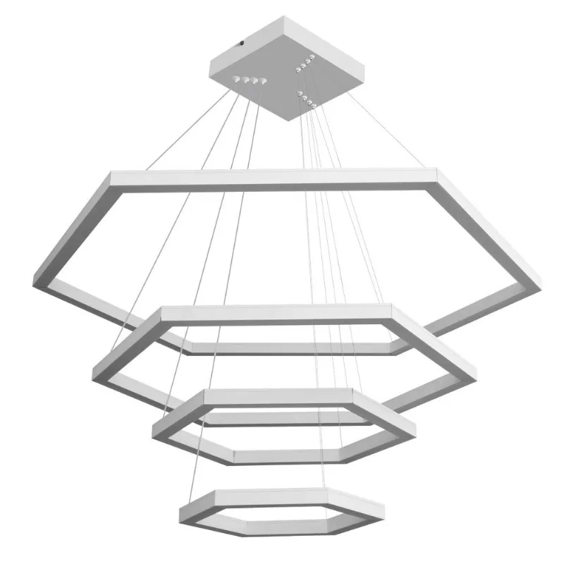 Pendente Hexagonal Led 110W 3K 4 Aros 800X600X400X300Mm Branco Perfiline Bronzearte