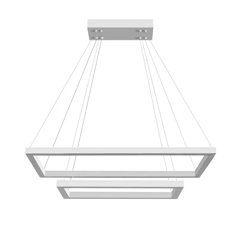 Pendente Retangular Led 80W 3K 2 Aros 800X600Mm Bivolt Branco Perfiline Bronzearte
