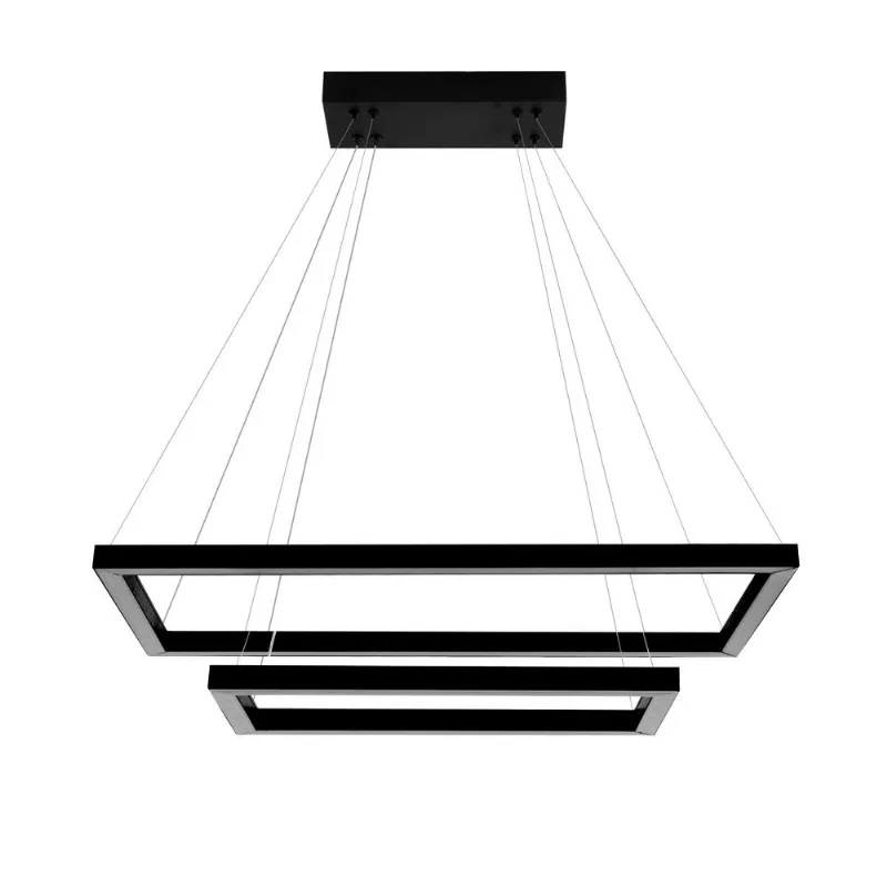 Pendente Retangular Led 80W 3K 2 Aros 800X600Mm Bivolt Preto Perfiline Bronzearte