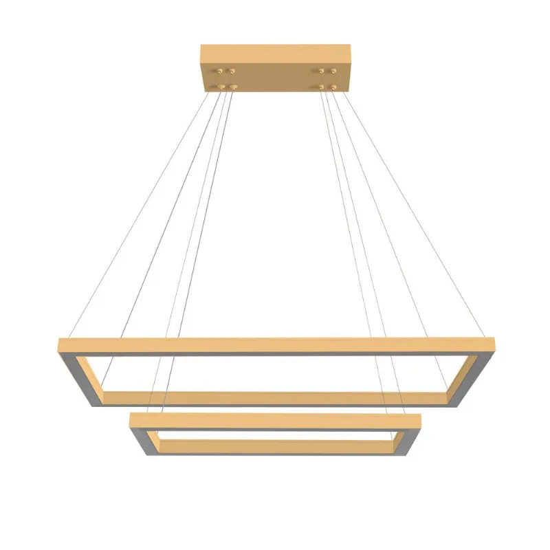 Pendente Retangular Led 80W 3K 2 Aros 800X600Mm Bivolt Dourado Perfiline Bronzearte