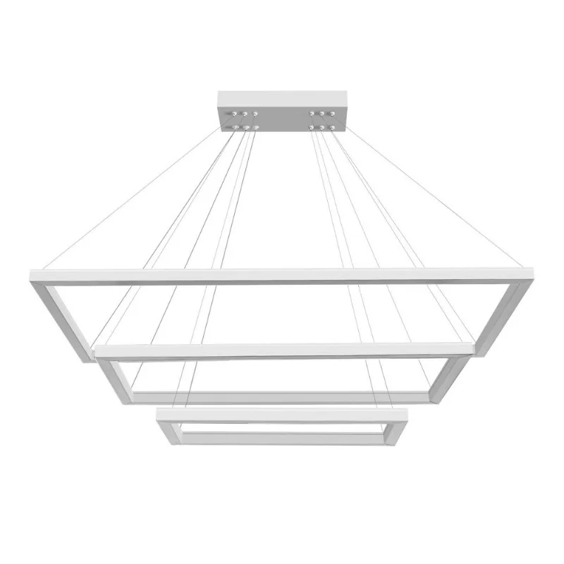 Pendente Retangular Led 140W 3K 3 Aros 120X80X60Cm Bivolt Branco Perfiline Bronzearte