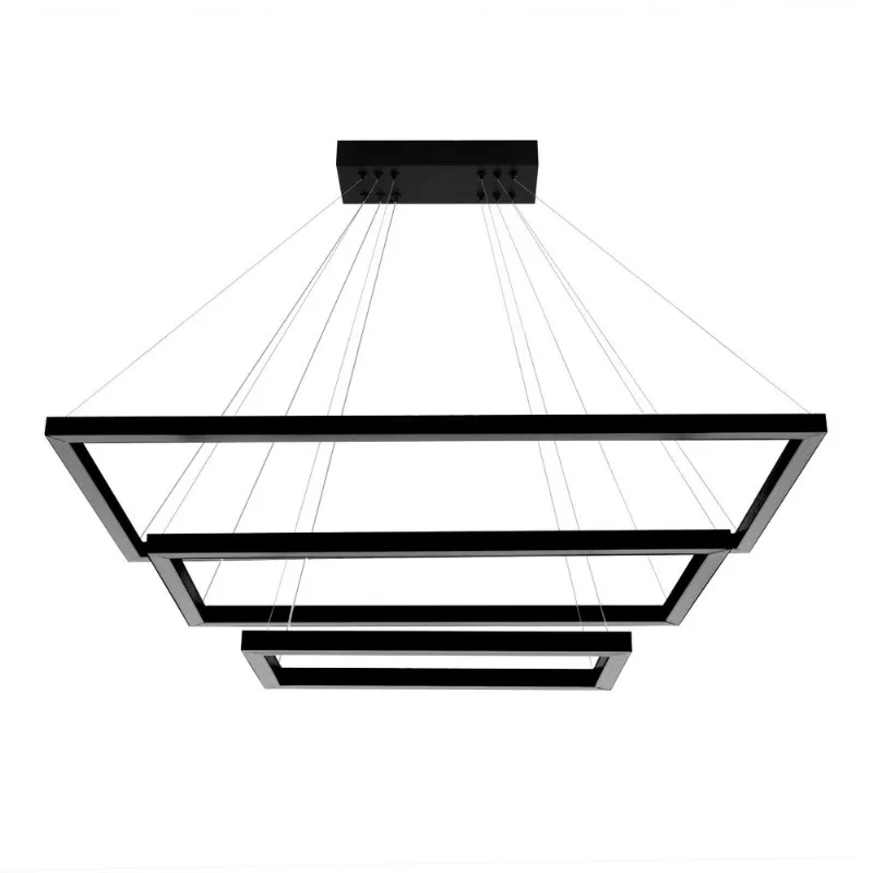 Pendente Retangular Led 100W 3K 3 Aros 80X60X40Cm Bivolt Preto Perfiline Bronzearte