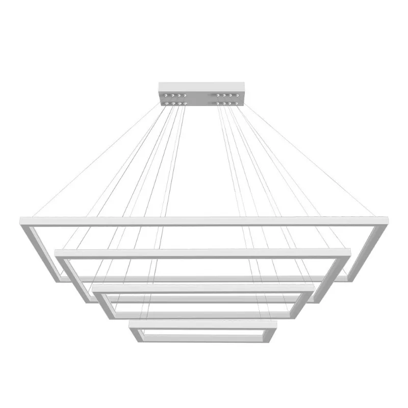 Pendente Retangular Led 160W 3K 4 Aros 120X80X60X40Cm Bivolt Branco Perfiline Bronzearte