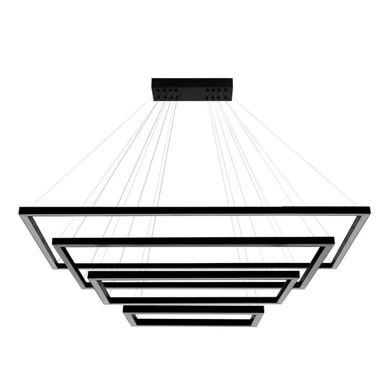 Pendente Retangular Led 160W 3K 4 Aros 120X80X60X40Cm Bivolt Preto Perfiline Bronzearte