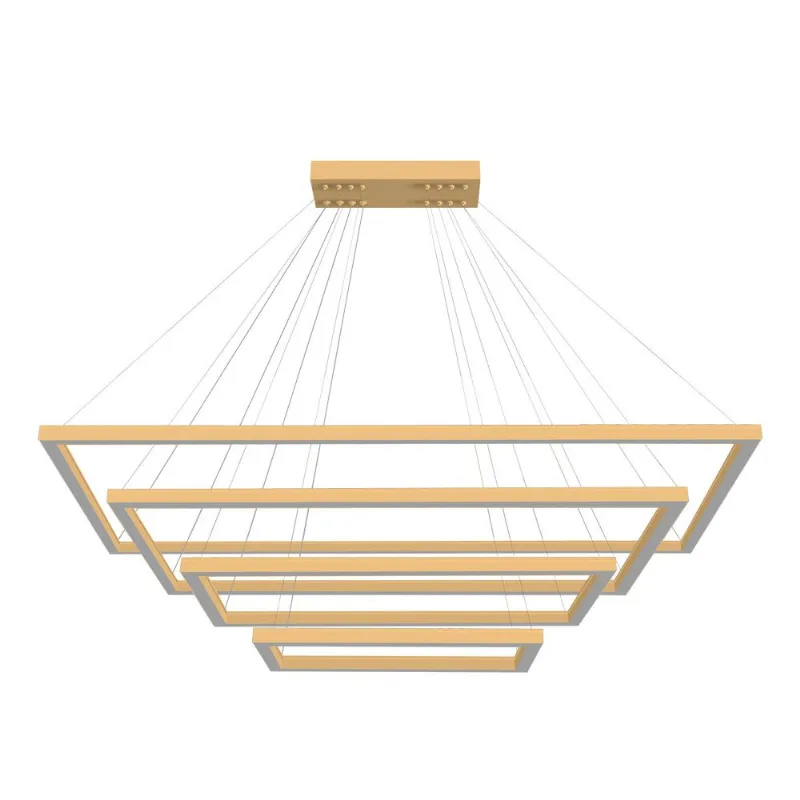 Pendente Retangular Led 160W 3K 4 Aros 120X80X60X40Cm Bivolt Dourado Perfiline Bronzearte