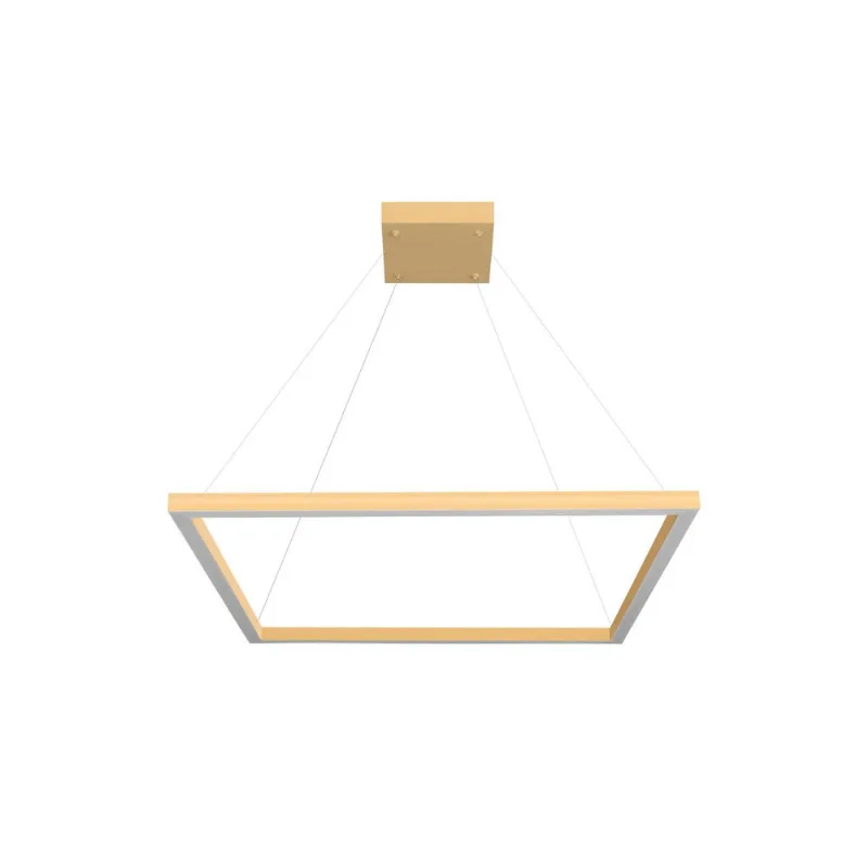 Pendente Quadrado Led 50W3K 1 Aro 800X800Mm Bivolt Dourado Perfiline Bronzearte