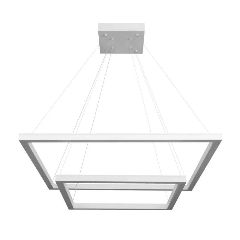 Pendente Quadrado Led 70W3K 2 Aros 600X400Mm Bivolt Branco Perfiline Bronzearte