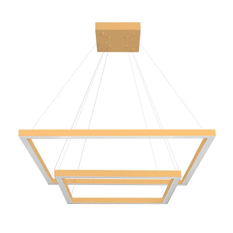 Pendente Quadrado Led 70W3K 2 Aros 600X400Mm Bivolt Dourado Perfiline Bronzearte