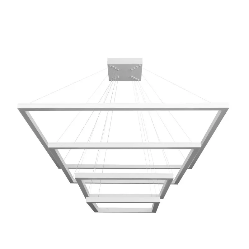Pendente Quadrado Led 140W3K 4 Aros 80X60X40X30Cm Bivolt Branco Perfiline Bronzearte