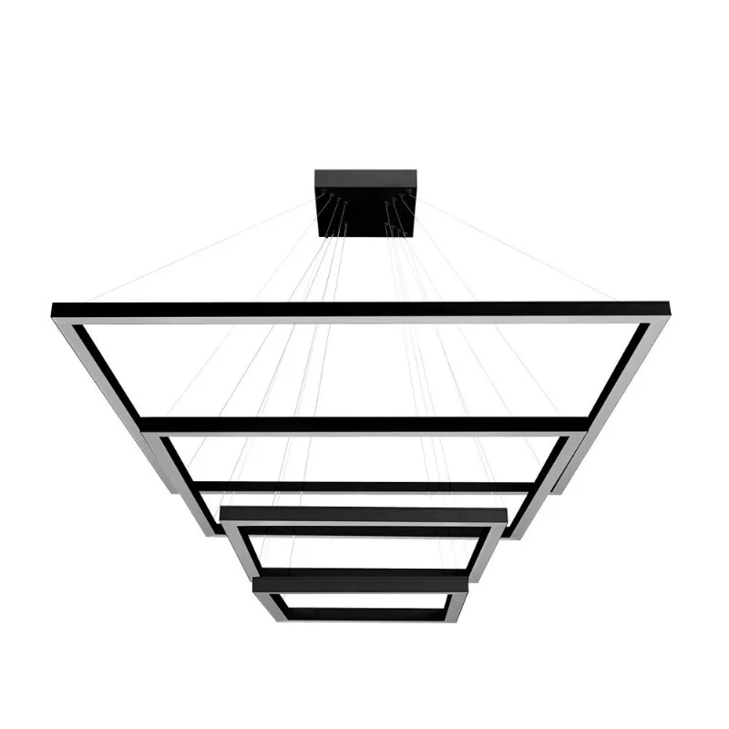 Pendente Quadrado Led 140W3K 4 Aros 80X60X40X30Cm Bivolt Preto Perfiline Bronzearte