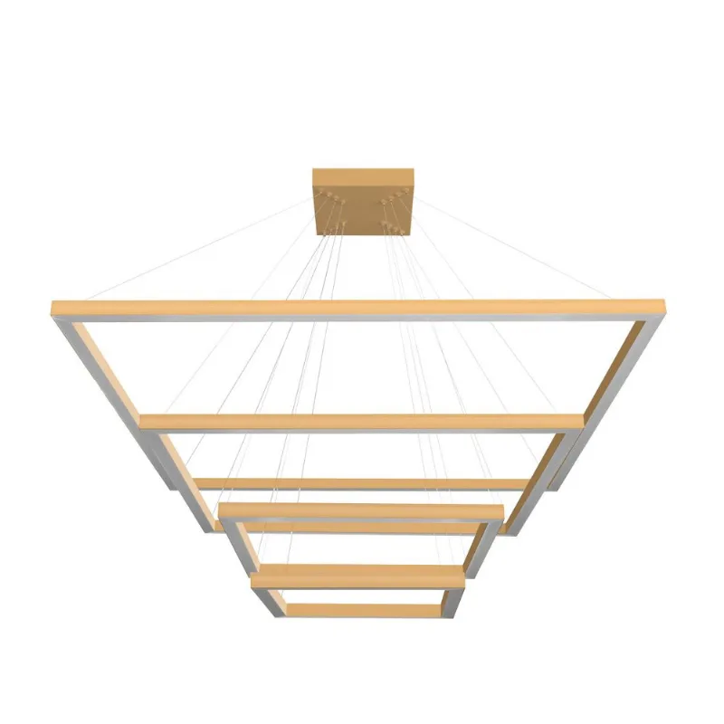 Pendente Quadrado Led 140W3K 4 Aros 80X60X40X30Cm Bivolt Dourado Perfiline Bronzearte