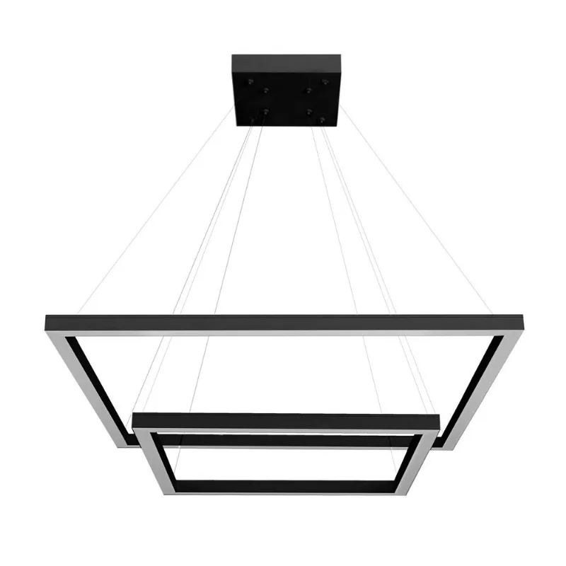 Pendente Quadreado Led 92W3K 2 Aros 800X600Mm Bivolt Preto Perfiline Bronzearte