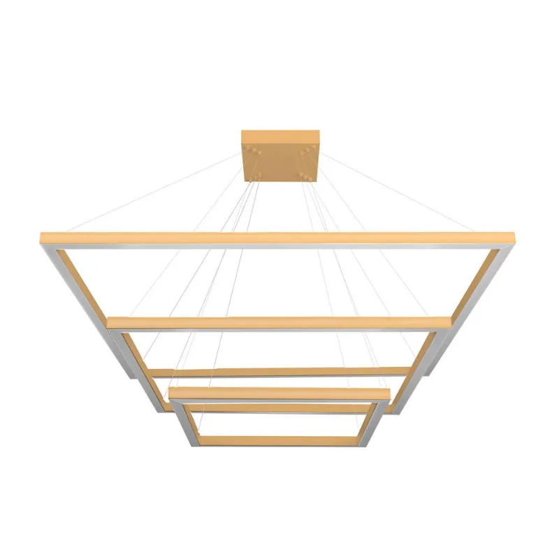 Pendente Quadrado Led 95W3K 3 Aros 600X400X300Mm Bivolt Dourado Perfiline Bronzearte