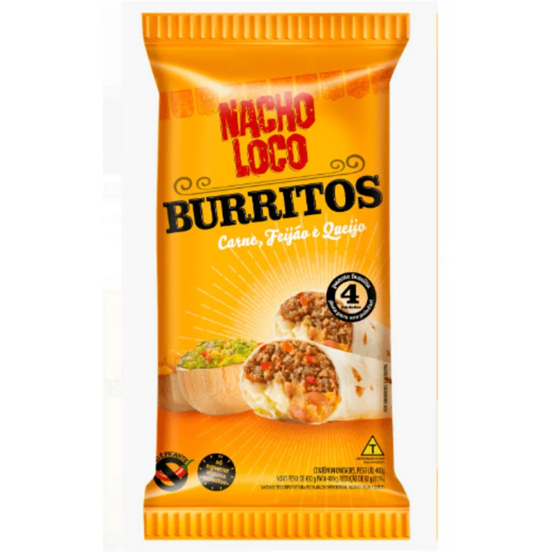 Burrito Nacho Loco 400g-Pc Carne/Fjao/Qjo