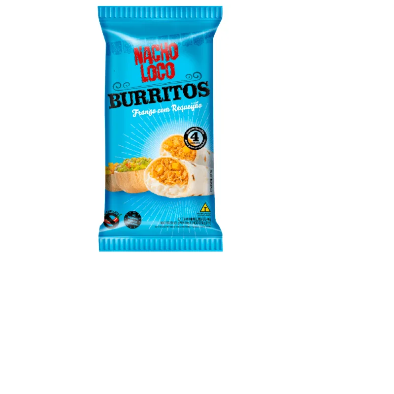 Massa de Trigo Tipo Tortilha Burrito Recheio de Frango com Requeijão Cremoso e Milho Nacho Loco Pacote 400g 4 Unidades