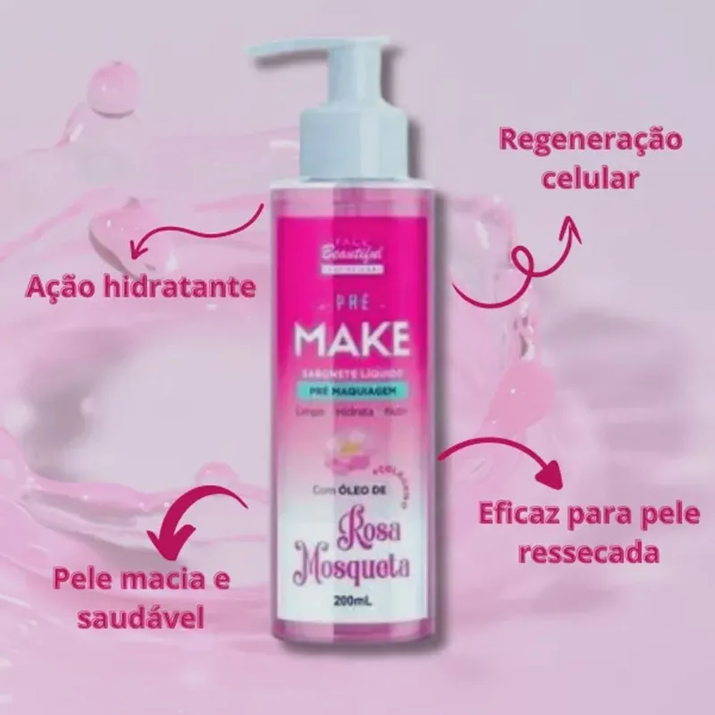 Sabonete liquido pré make com óleo de rosa mosqueta face beautiful 200ML