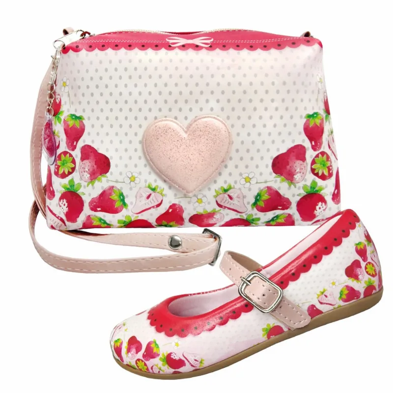 Kit Infantil Feminino Sapatilha e Bolsa Moranguinhos Coração, Magicc Kids