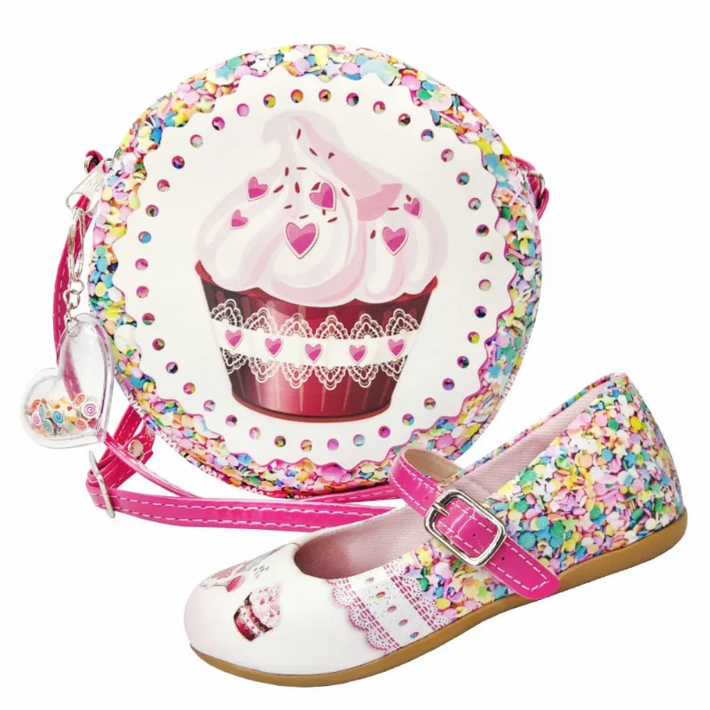 Kit Infantil Feminino Sapatilha e Bolsa Cup Cake, Magicc Kids