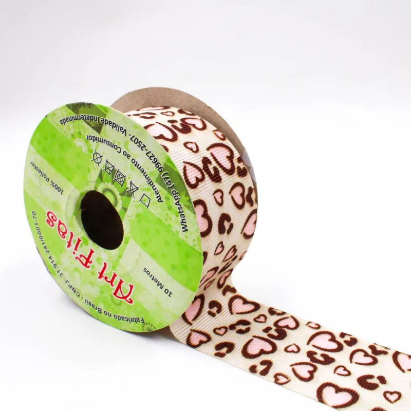 FITA GORGURÃO CORAÇÕES ART FITAS 38MM EM POLIESTER COM 10 METROS 052 - Bege