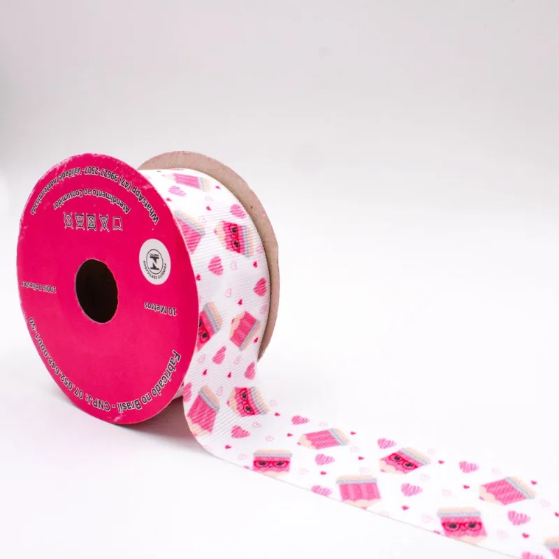FITA GORGURÃO LÁPIS FOFINHO ART FITAS 38MM EM POLIESTER COM 10 METROS Rosa