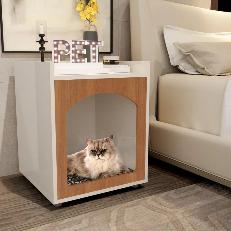 Mesa de Cabeceira Pet Casinha de Cachorro e Gato MDP Off White Ofertamo Móveis - ofertamo