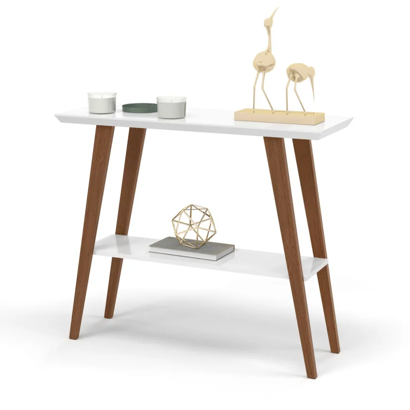 Aparador Davi 90x30 Tampo MDF 30mm Branco/Amadeirado - ofertamo