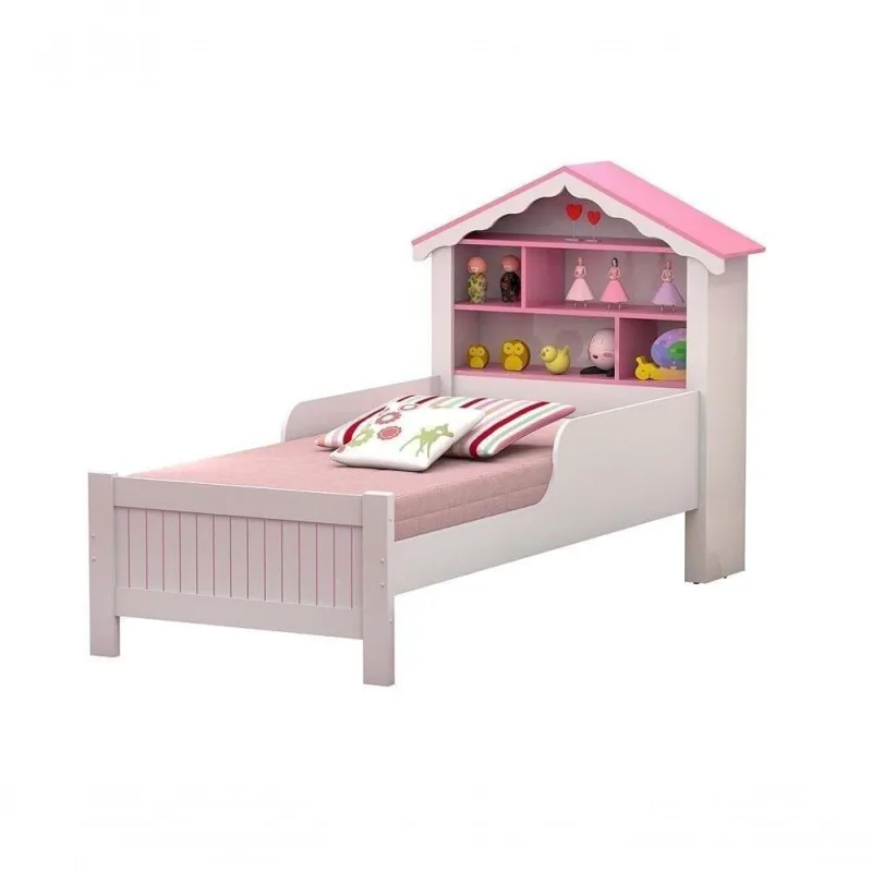 Cama Casinha Princesa com Nichos MDF Rosa Vitamov - OUTRAS - Cama, Mesa E Banho