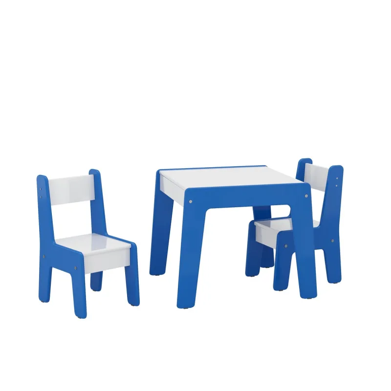 Conjunto Mesa Infantil com 2 Cadeiras MDF Diana Branco/Azul - ofertamo