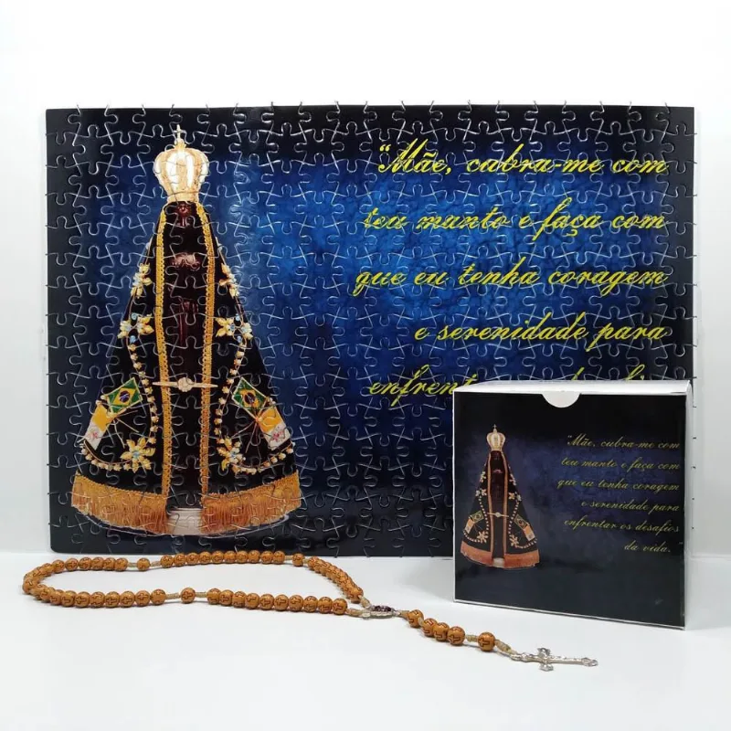 Quebra-Cabeça Religioso Nossa Senhora Aparecida De 300 pç + Terço Especial