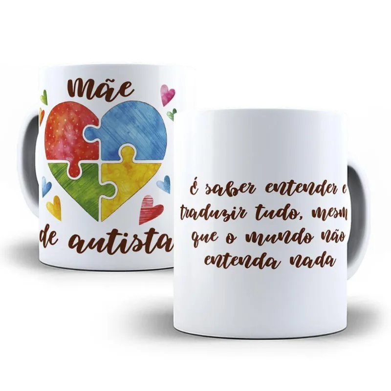 Kit Presente Sou Mãe De Autista Com Caneca , Chaveiro E Cordão Puzzle