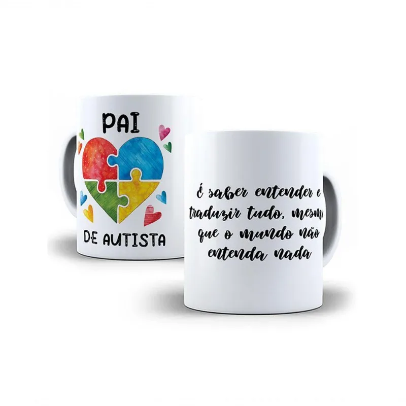 Kit Presente Sou Pai De Autista Com Caneca , Chaveiro E Cordão Puzzle