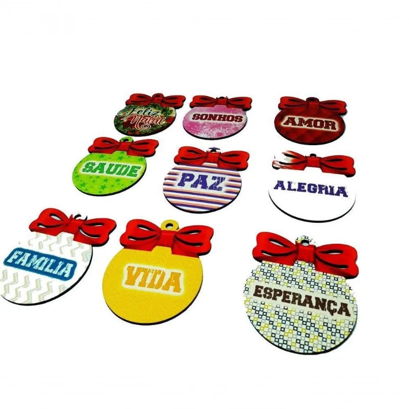 Kit 9 Enfeites Bolinhas De Natal De Laço Com Palavras