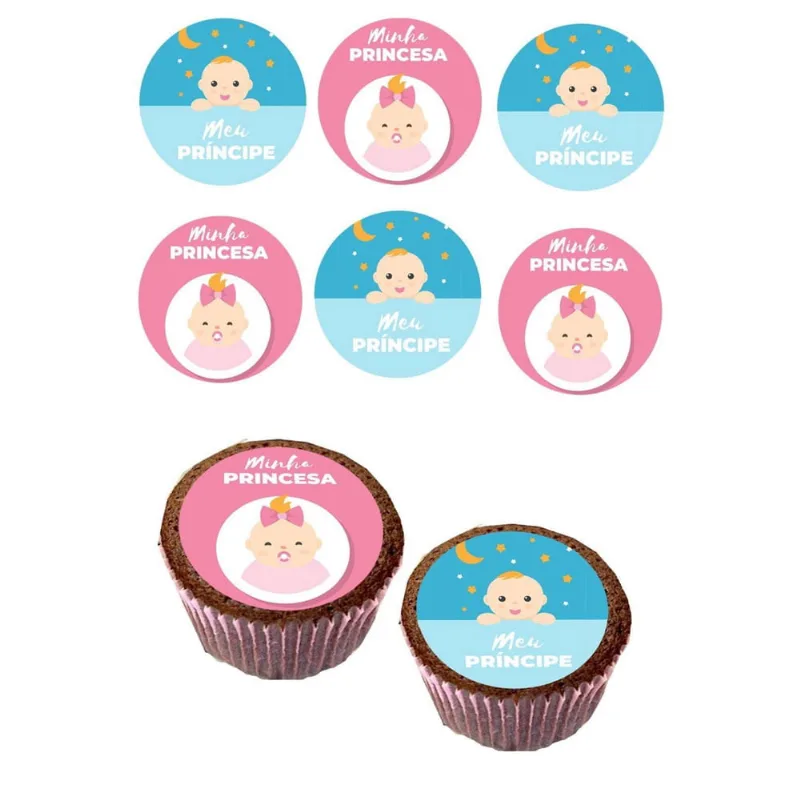Kit Impressão Em Papel Arroz Cortados Cupcakes Chá Revelação